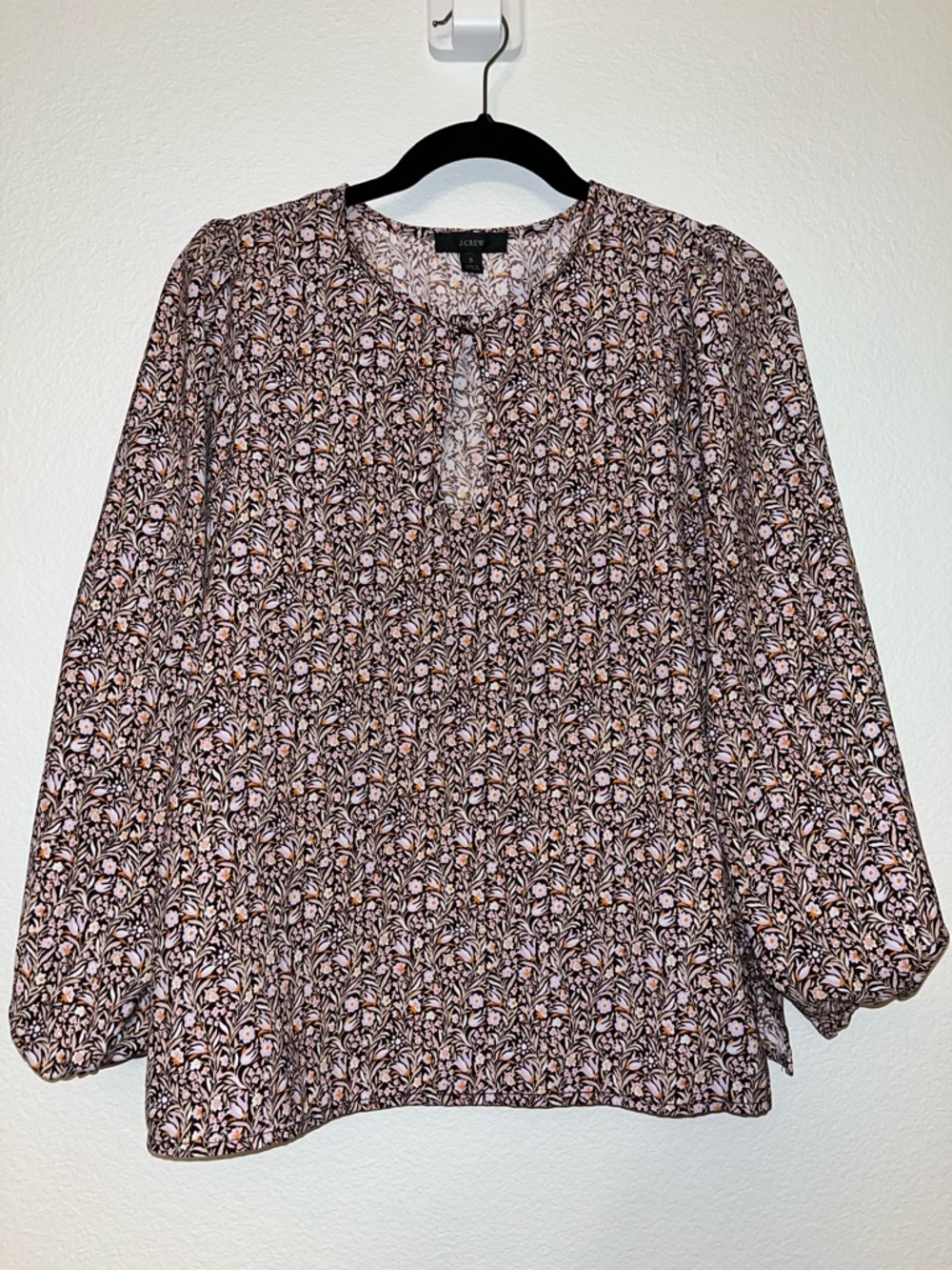 J. Crew Pink and Brown Floral Keyhole Blouse